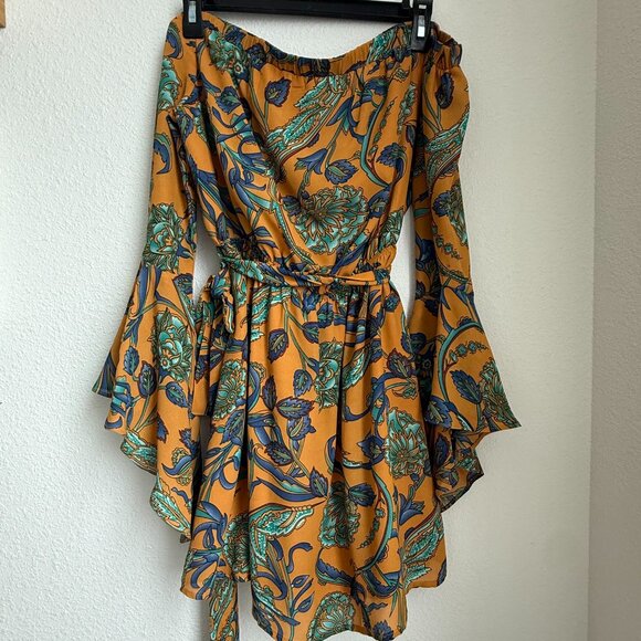 Akira Chicago Dresses & Skirts - Paisley Butterly Sleeve Off the Shoulder Mini Dress Size L